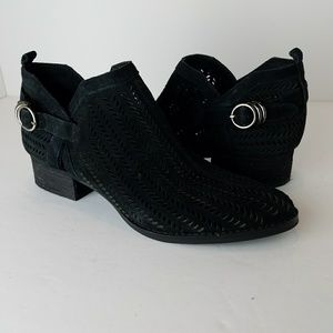 VINCE CAMUTO Black Perforated Suede Ankle Boots